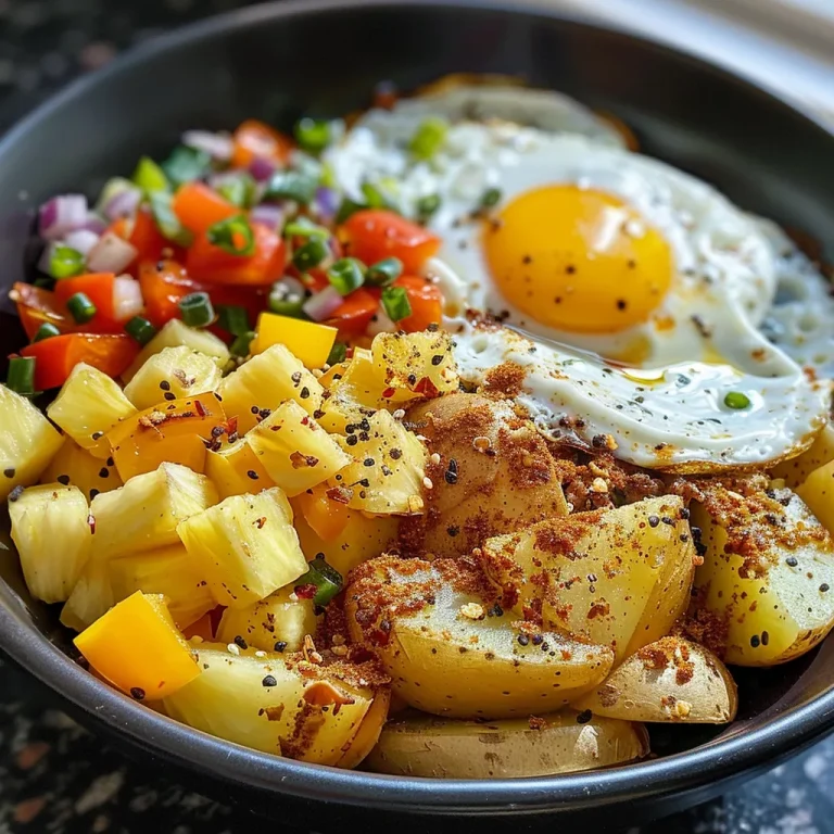 A appetizing breakfast bowl showcasing ground chicken and fresh vegetables.