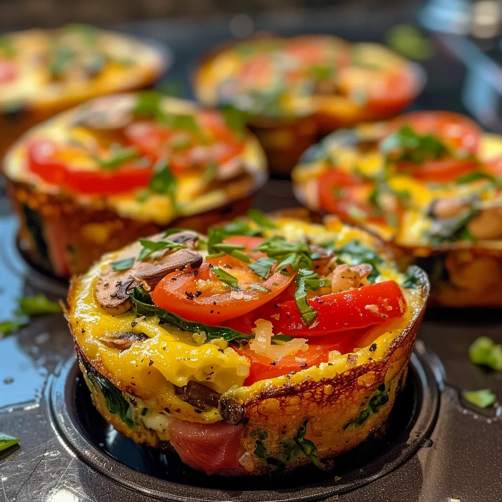 Deliciously baked egg muffins with a mix of ingredients, captured in vibrant colors.