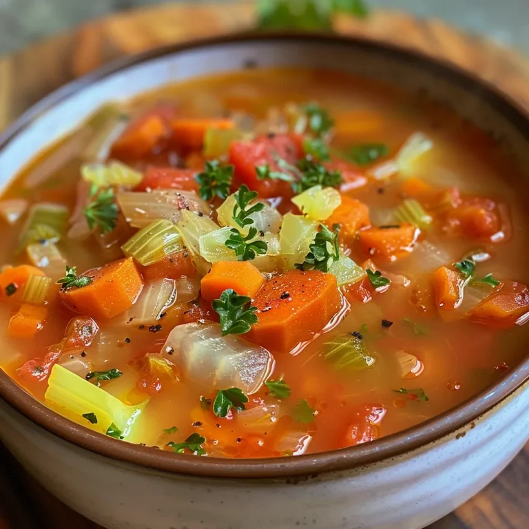 Detailed shot of Cabbage Detox Soup in a bowl, garnished with parsley and steam rising.