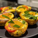 Juicy, baked egg muffins packed with colorful bell peppers and spinach.