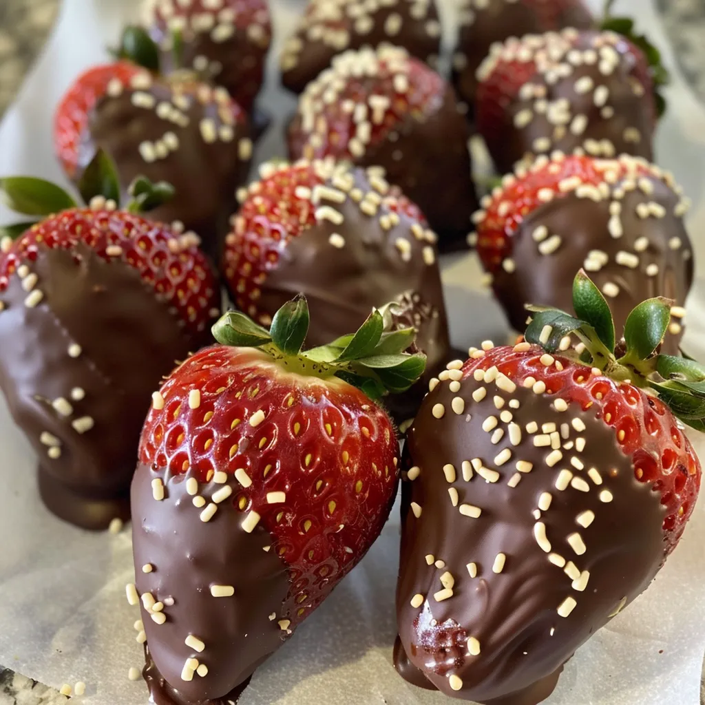 A tempting display of chocolate dipped strawberries showcasing their vibrant red color.