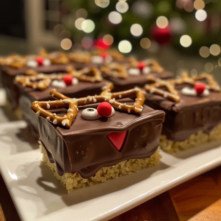 Side view of festive reindeer bars made from vanilla wafers and milk chocolate.