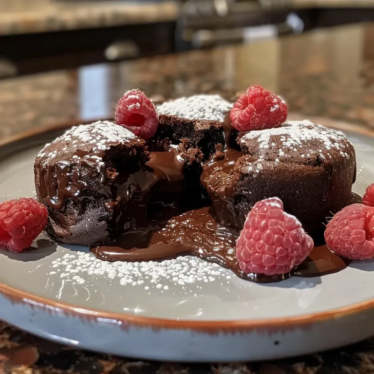 A delicious chocolate lava cake, showcasing its gooey interior and garnished with berries.
