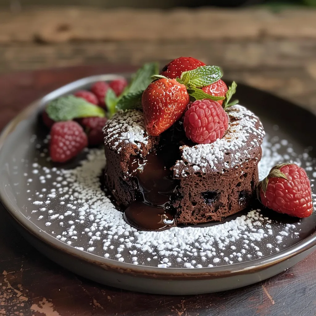 Chocolate lava cake presented on a plate, highlighting its soft texture and rich chocolate filling.