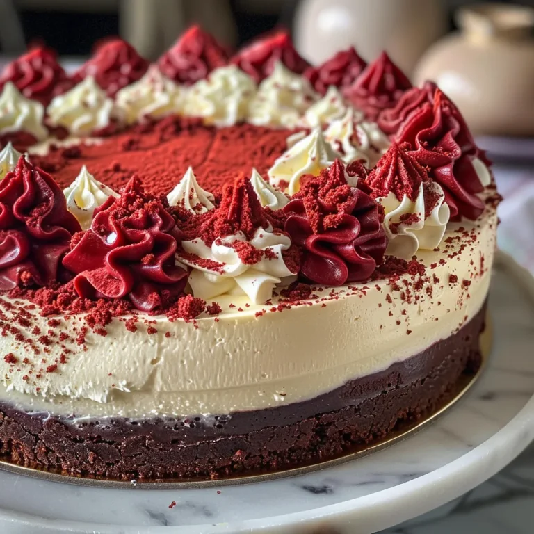 Detailed shot of a freshly made Red Velvet Cheesecake showcasing its velvety texture.
