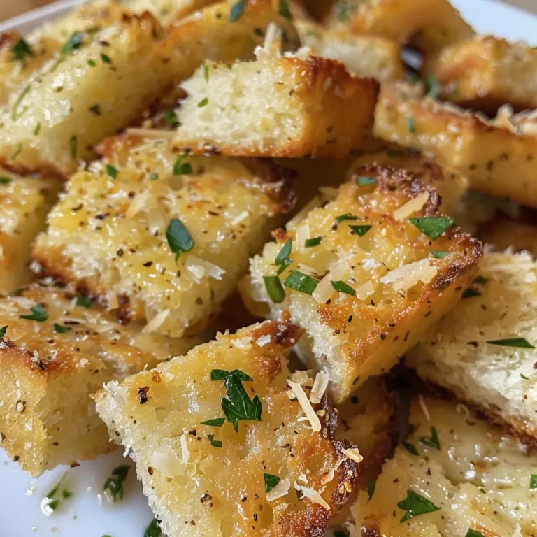 Delicious garlic bread bits arranged neatly, highlighting their crunchy appearance.