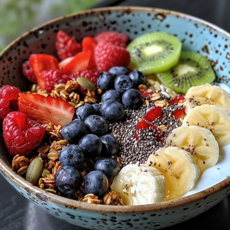 A detailed side view of a nutritious breakfast bowl, showcasing oats, sliced bananas, granola, and chia seeds.