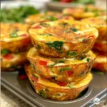 A side view of freshly baked egg muffins featuring vibrant veggies and cheese option.