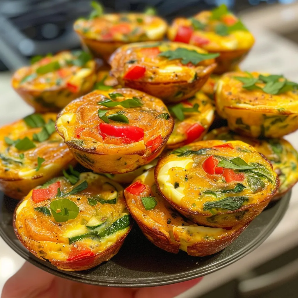 Delicious individual egg muffins filled with chopped vegetables, ready for breakfast.
