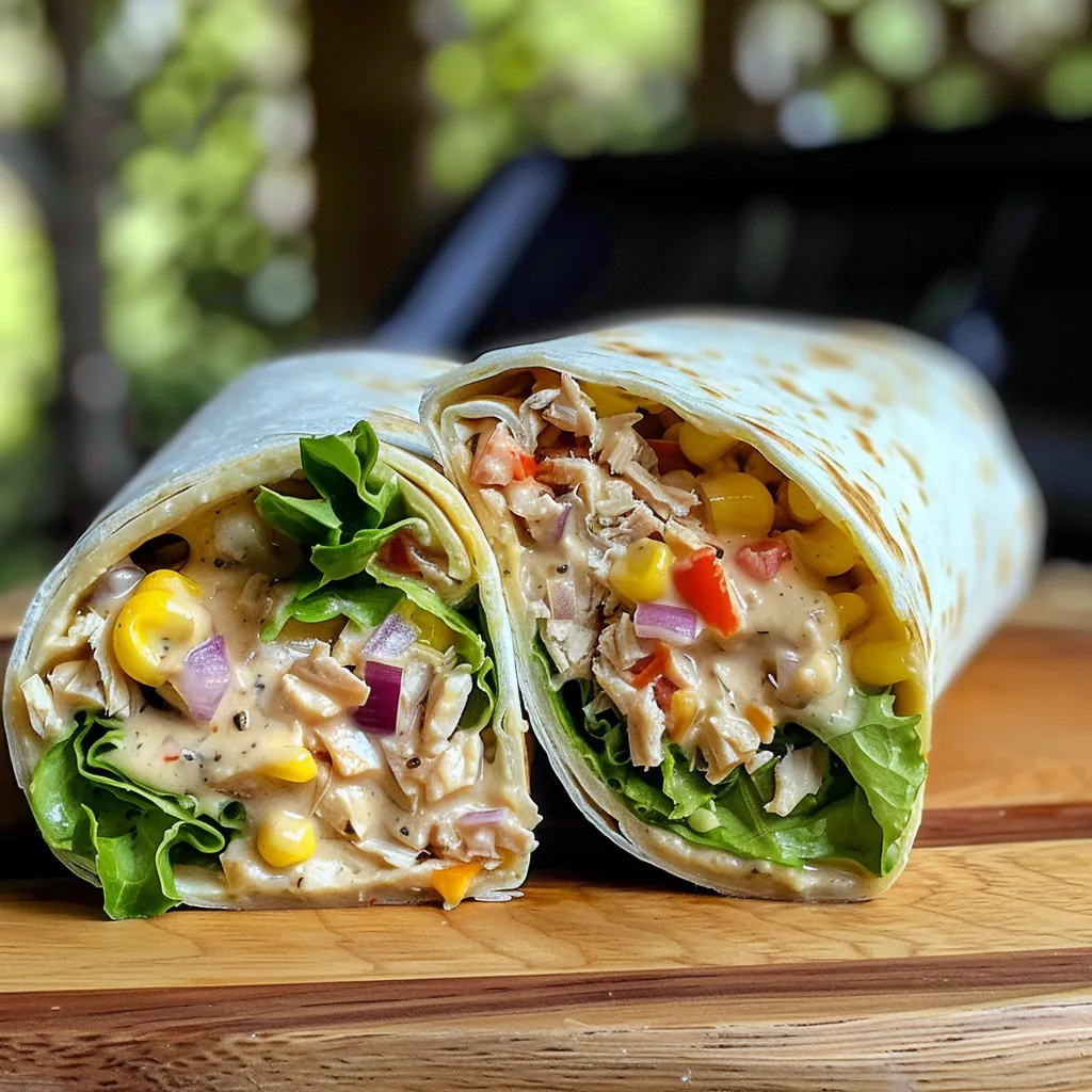 Appetizing tuna melt wrap with fresh ingredients, ready to eat.