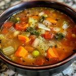A vibrant January Detox Vegetable Soup showcasing diced vegetables and herbs.