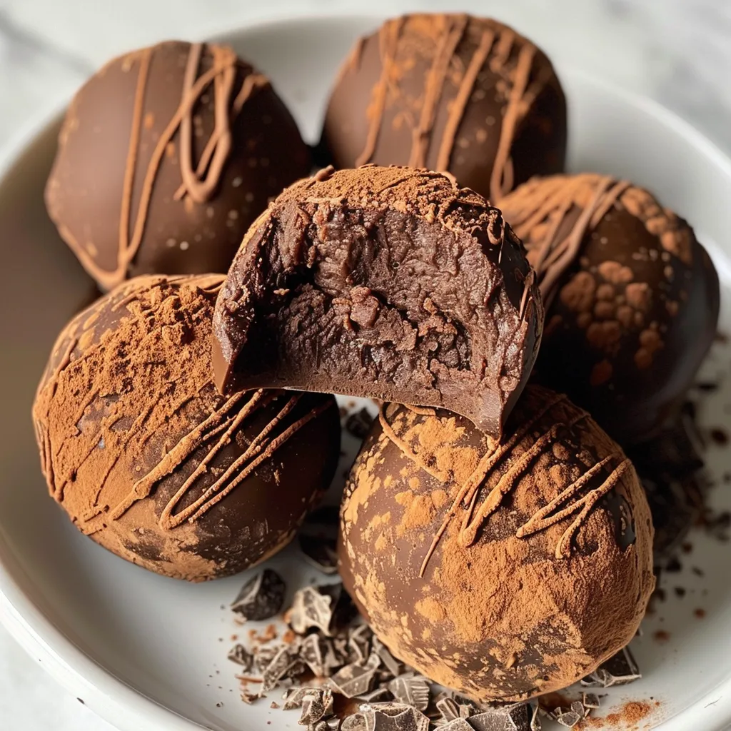 Delicious keto chocolate truffles displayed on a plate with a smooth texture.