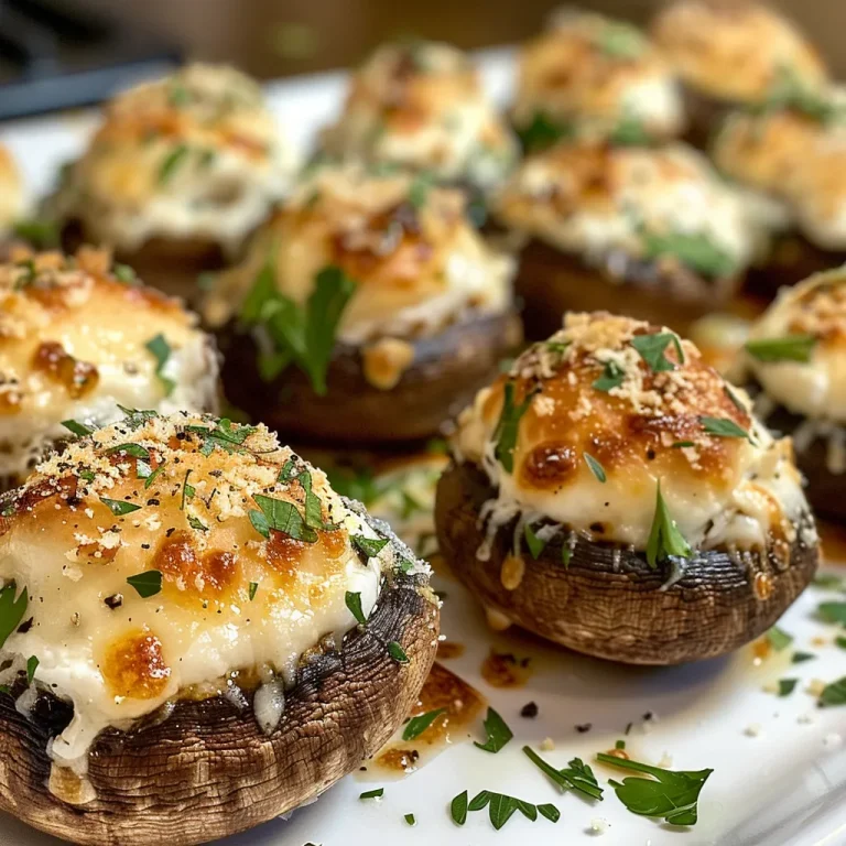 Delicious mini stuffed mushrooms garnished with parsley, arranged on a plate.