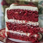 Deliciously decorated old-fashioned red velvet cake with a smooth finish.