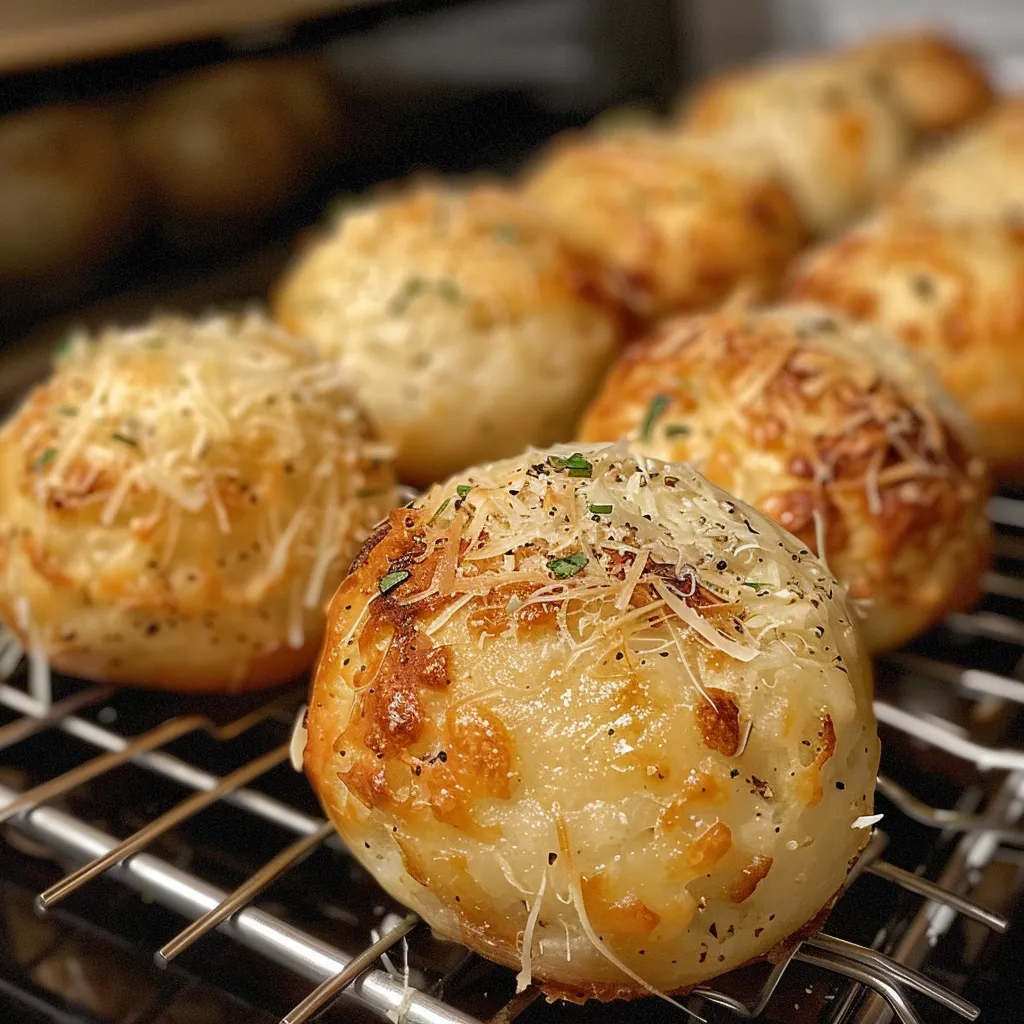 A vibrant side view of warm Parmesan Bread Bites, highlighting their cheesy goodness and crust.