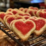 Juicy Valentine's Day cookies shaped like hearts, showcasing vibrant red hues.