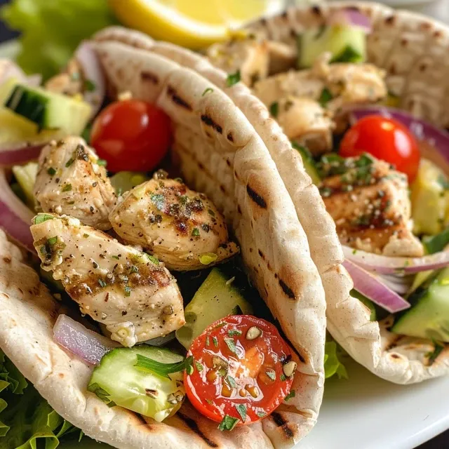 Side view of stuffed pita pockets showcasing juicy chicken and vibrant toppings.