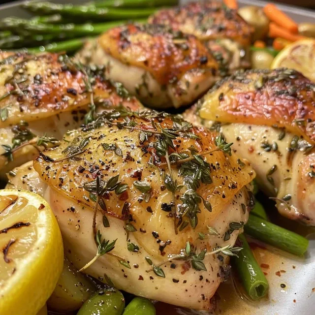 Plated crispy lemon herb chicken showcasing its texture and colorful accompaniments.