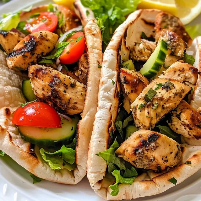 Delicious Greek chicken pita pockets arranged neatly, highlighting the fresh ingredients inside.
