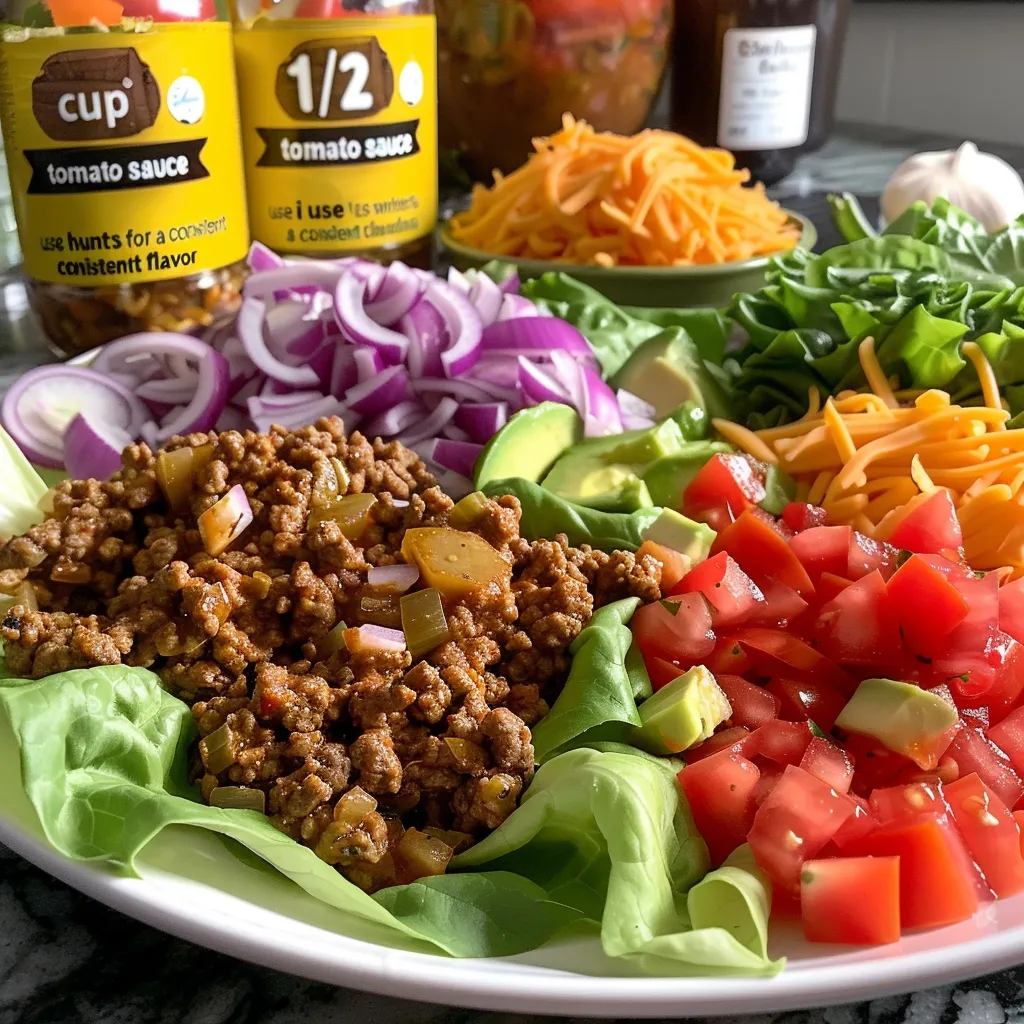 Delicious taco lettuce wraps showcasing ground turkey and fresh toppings on a wooden table.