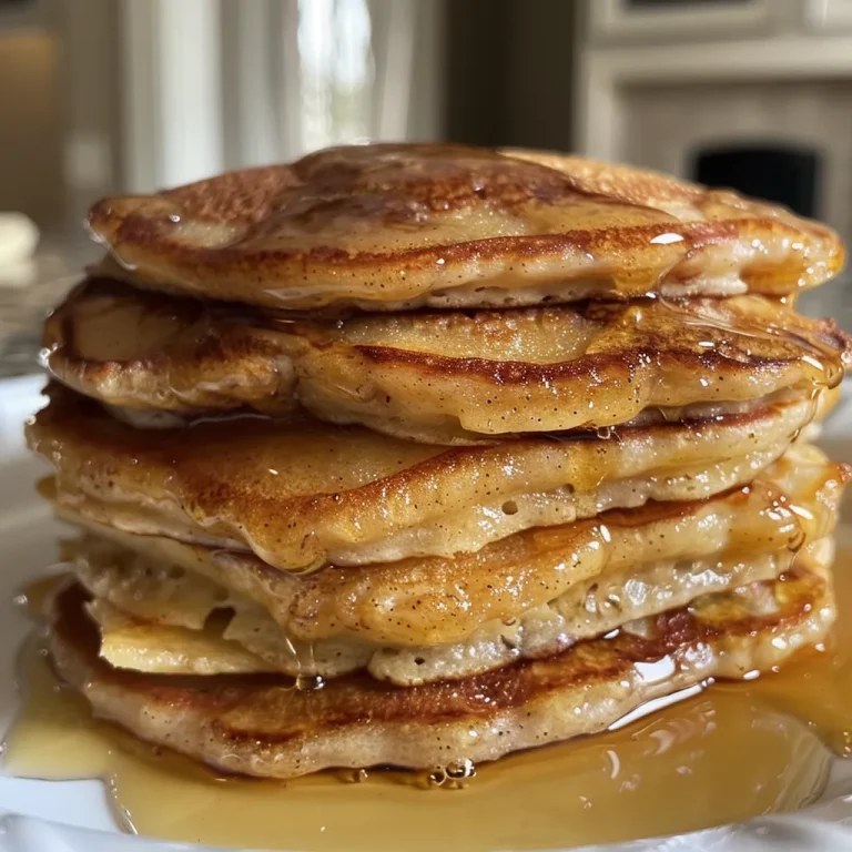 Elevate Your Mornings with Perfect Apple Cinnamon Pancakes A delicious stack of apple cinnamon pancakes garnished with diced apples and drizzled syrup.