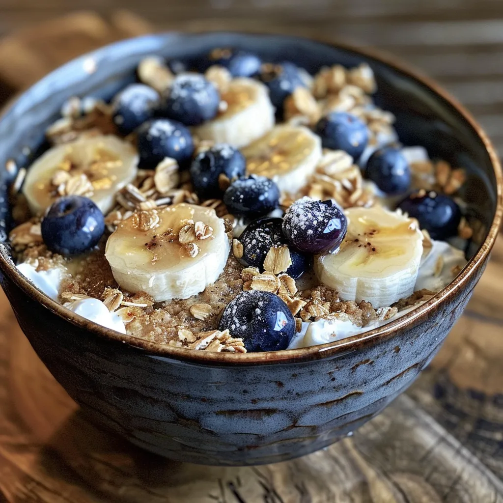 Appetizing bowl of baked blueberry cottage cheese, showcasing the rich color of the blueberries.
