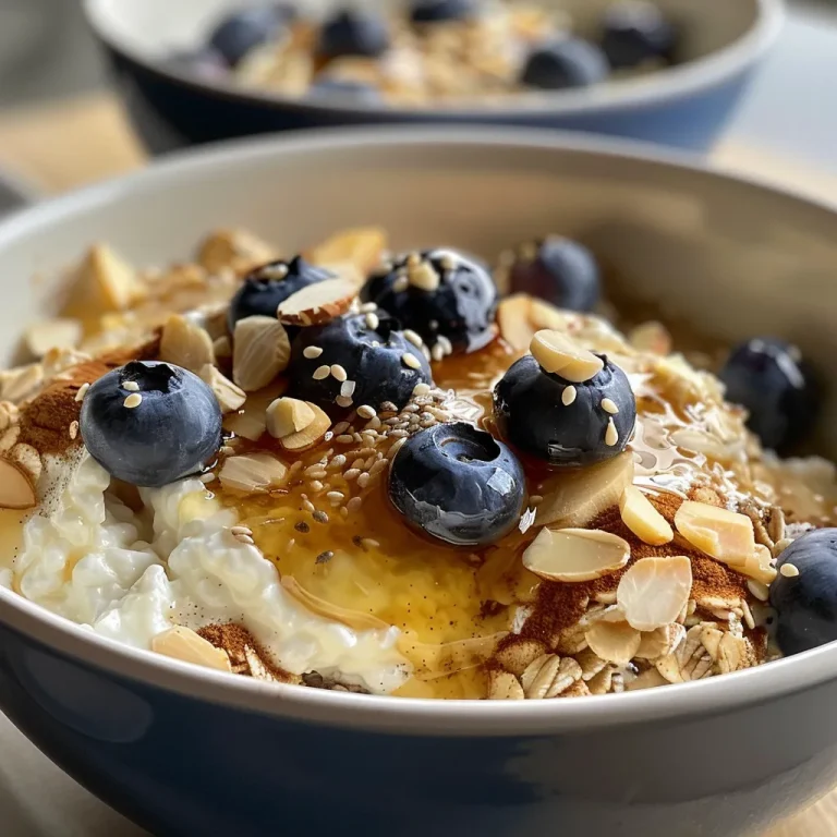 A delicious Baked Blueberry Cottage Cheese Bowl with visible blueberries and a sprinkle of oats.