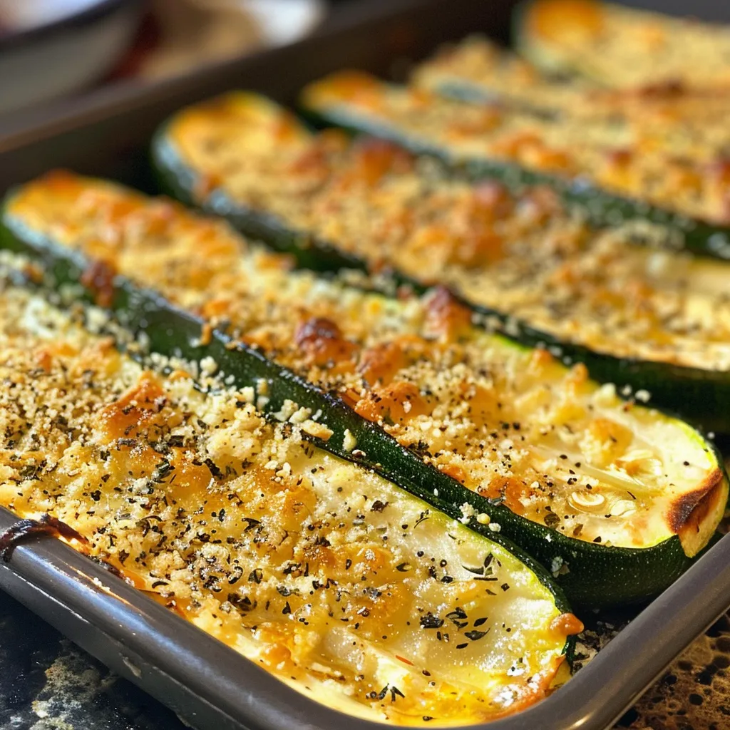 Delicious baked zucchini slices with a crispy Parmesan crust.