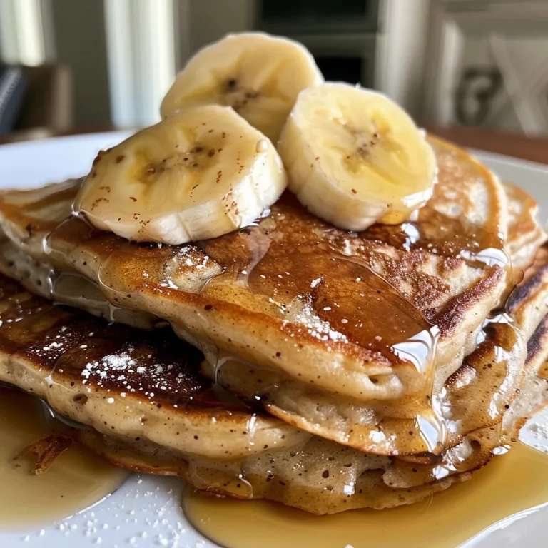 Juicy banana oat protein pancakes served on a white plate, showing their texture.