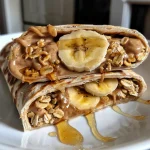 Juicy Banana Peanut Butter Roll-Up presented on a wooden surface, highlighting its textures.