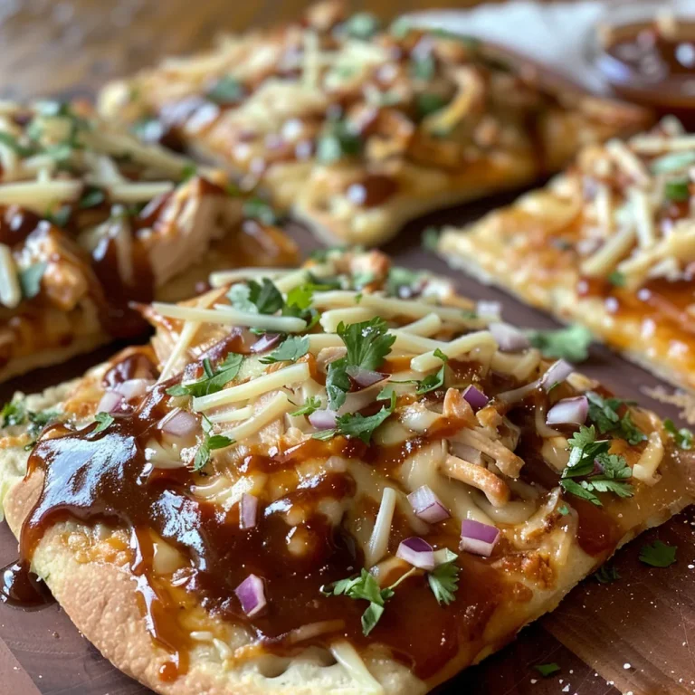 Juicy BBQ chicken flatbread pizza featuring a golden crust and vibrant ingredients.