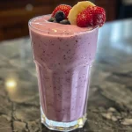 Creamy Berry Banana Smoothie in a glass, showcasing vibrant colors of strawberries and blueberries.