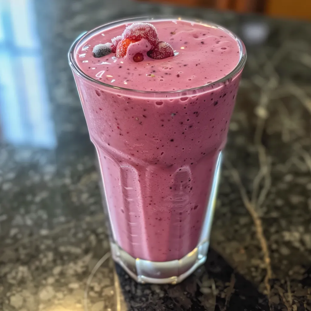 Refreshing Berry Banana Smoothie with a smooth texture, served in a modern glass.