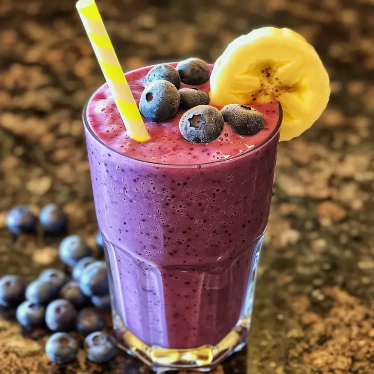 Juicy Blueberry Banana Smoothie served in a clear glass, featuring fresh blueberries and banana pieces.