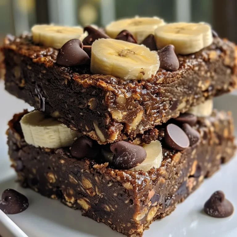 Side view of a moist Chocolate Banana Oatmeal Breakfast Bar displayed on a wooden cutting board.