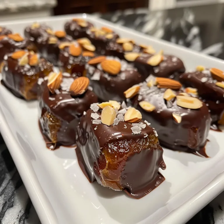 Juicy chocolate-dipped dates with a creamy almond butter filling, showcasing a glossy chocolate exterior.