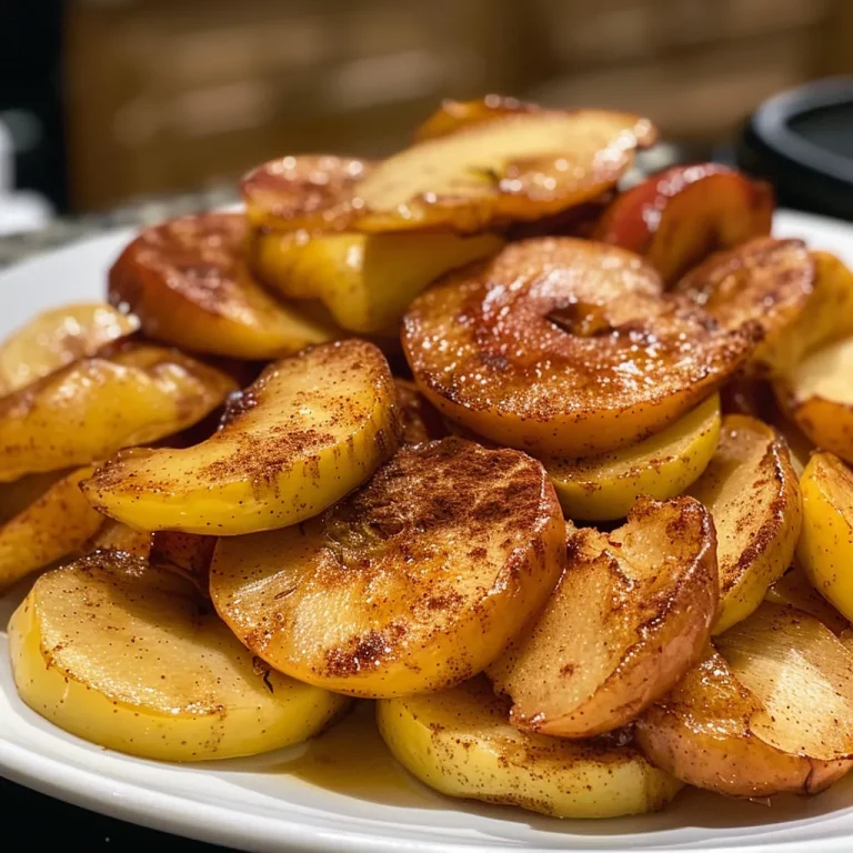 Effortless Cinnamon Fried Apples: A Timeless Treat for Any Occasion Slices of Granny Smith apples coated in brown sugar and cinnamon, ready to serve.