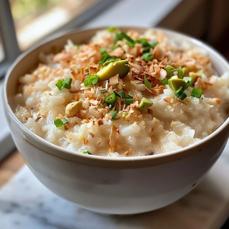 Detailed shot of rice pudding made with coconut milk and garnished with pistachios.
