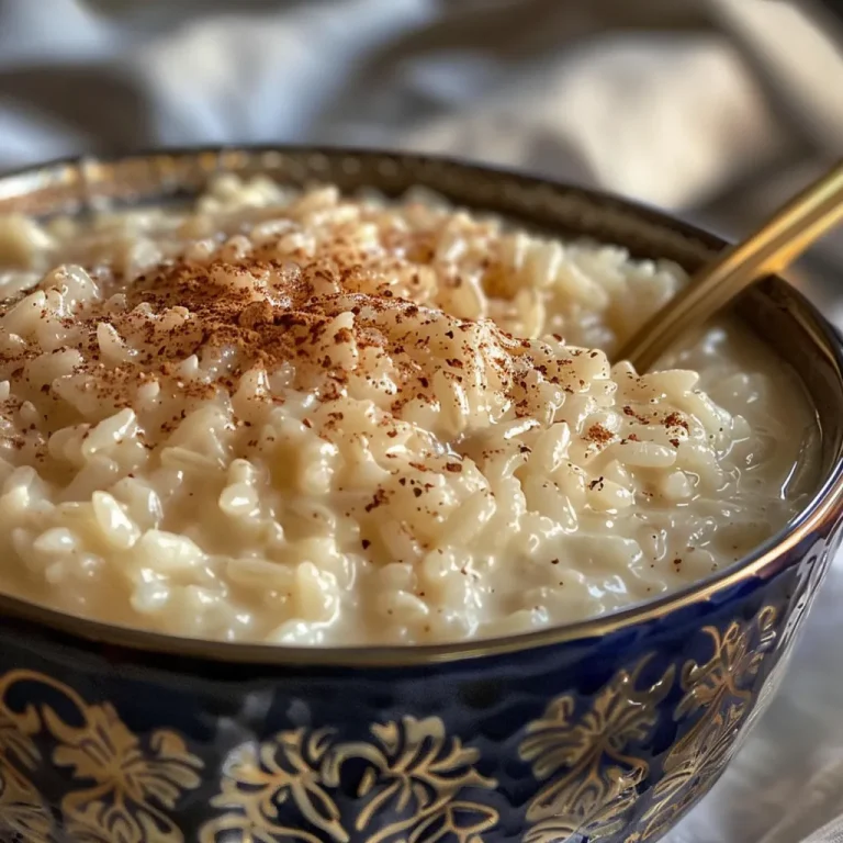 Textured creamy rice pudding with a rich coconut flavor displayed in a clear bowl.