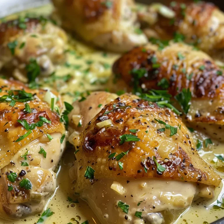 Unforgettable Creamy Garlic Chicken: A Family Favorite in Minutes Side view of a delicious creamy garlic chicken dish, highlighting its richness and garnishes.