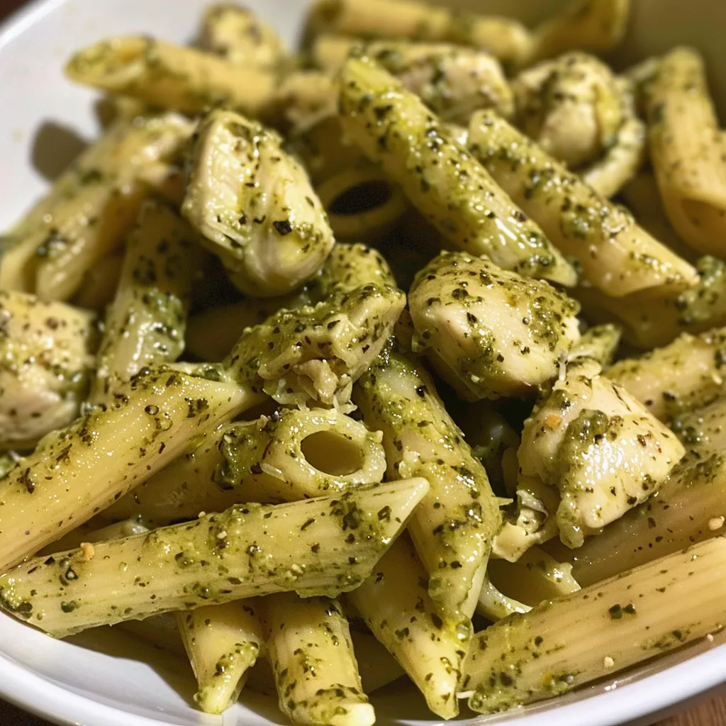 Delicious Creamy Pesto Chicken Pasta displaying rich colors and textures.