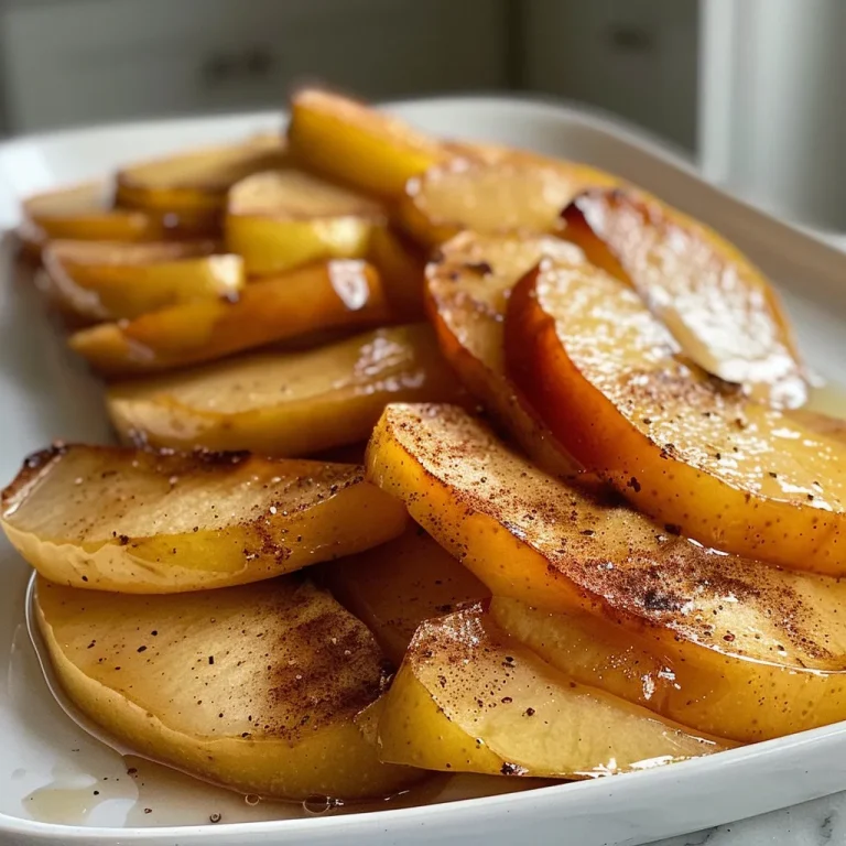 Effortless Baked Apple Slices: A Cozy Delight Juicy, caramelized apple slices with a rich cinnamon coating, captured in detail.