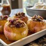 Side view of warm, caramelized apples ready to serve.