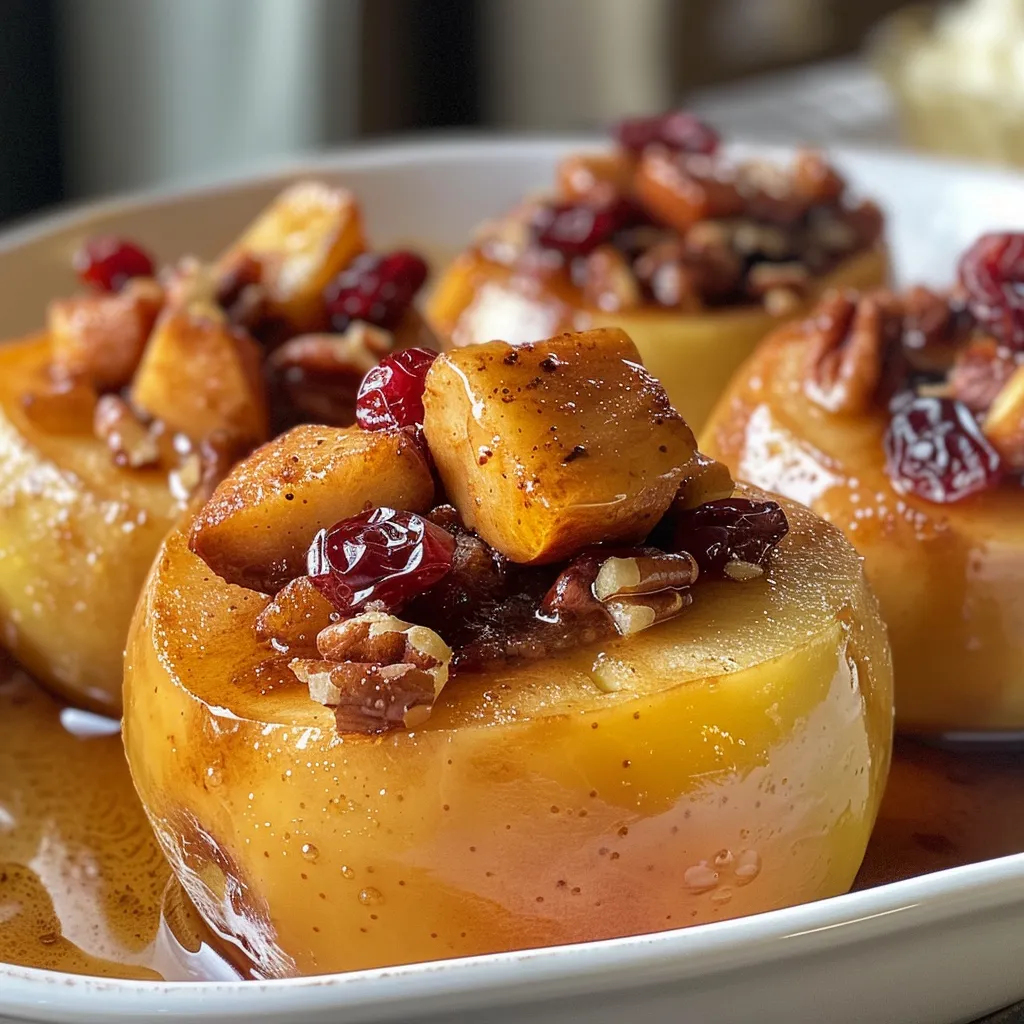 Freshly baked apples with a golden crust, served in a dish.