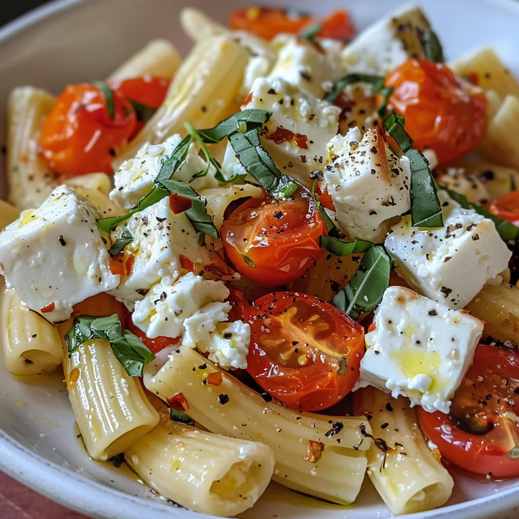 A vibrant bowl of Easy Baked Feta Cherry Tomato Pasta featuring colorful ingredients.