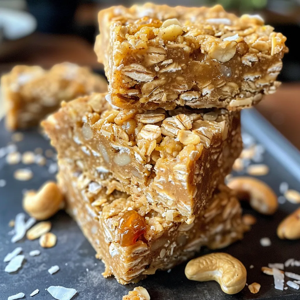 Side view of lemon oat bars emphasizing the layered ingredients and bright lemon juice.
