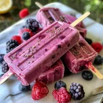 Detailed image of frozen yogurt pops with mixed berries and nuts, ready to enjoy.
