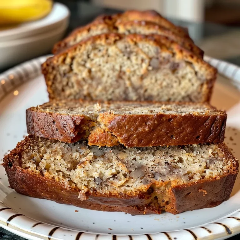 A delectable slice of banana bread highlighting speckled ripe bananas and nuts inside.