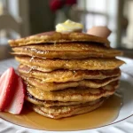 Delicious Greek yogurt pancakes displayed on a plate, showcasing their soft texture and almond flour base.