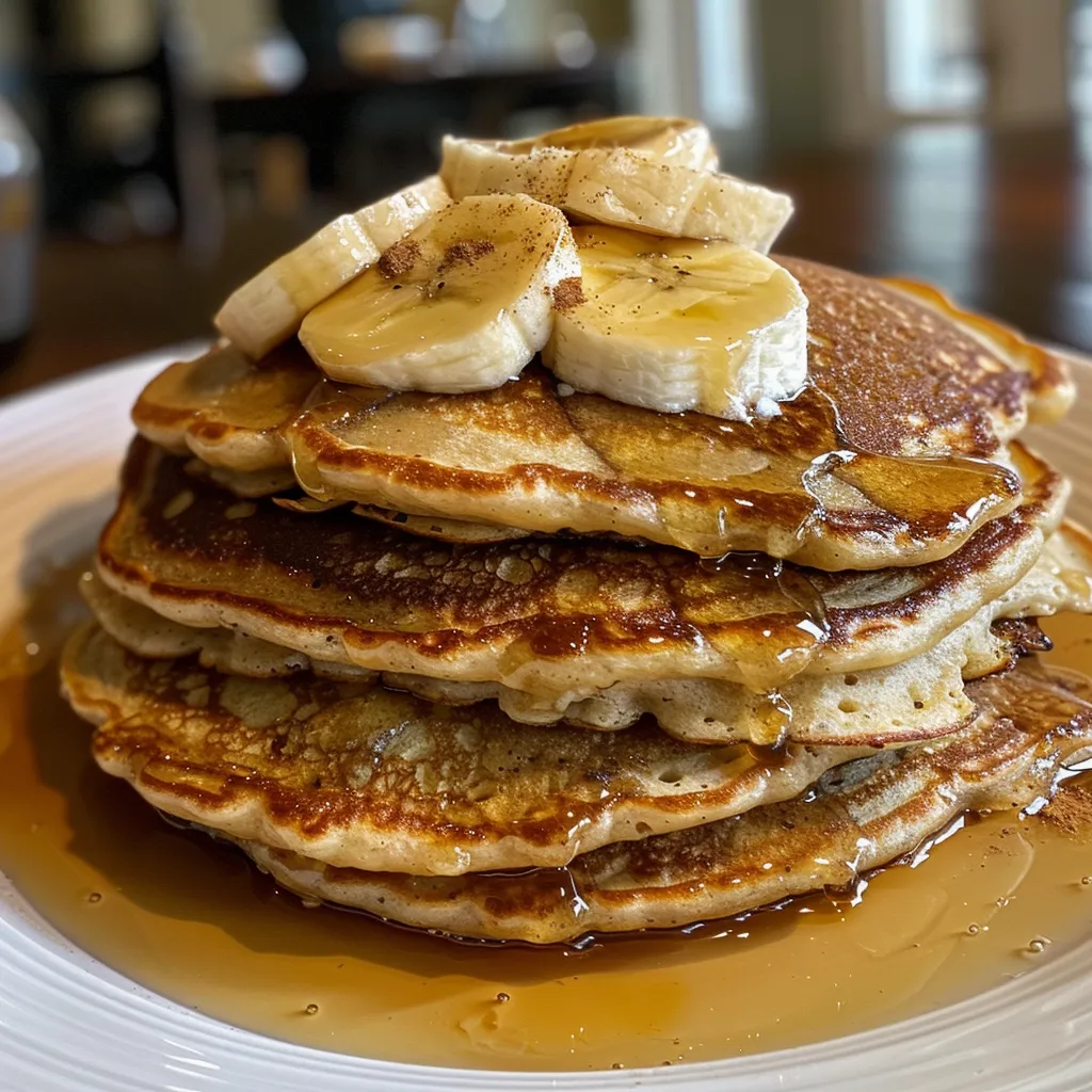 Fluffy pancakes featuring Greek yogurt, arranged artistically with powdered sugar and fresh berries.